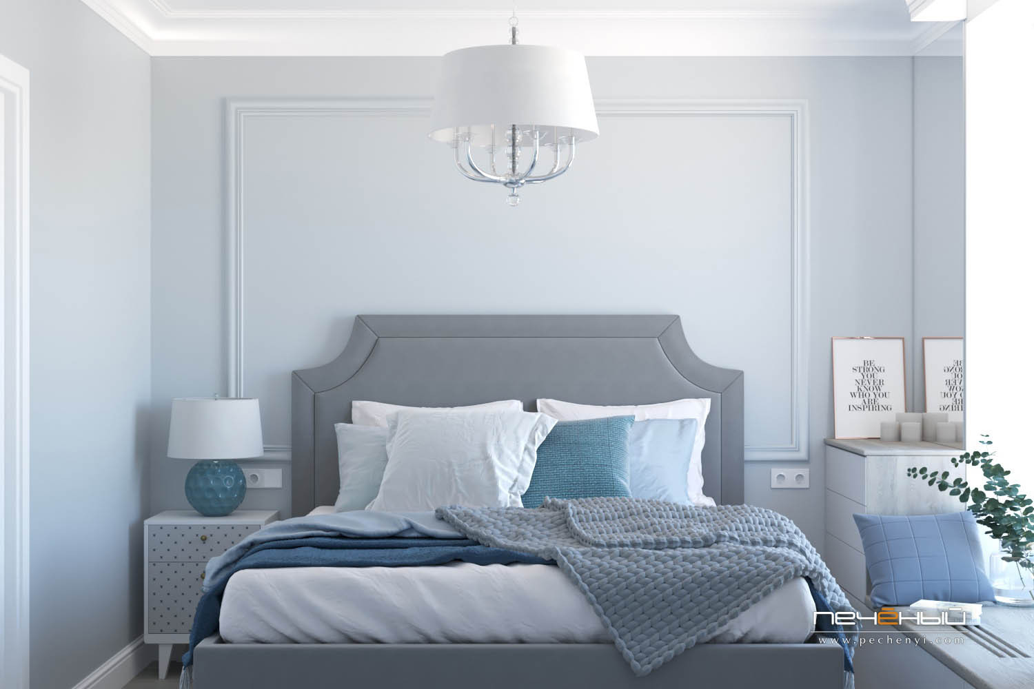 Дизайн спальні в сучасному стилі в блакитних відтінках