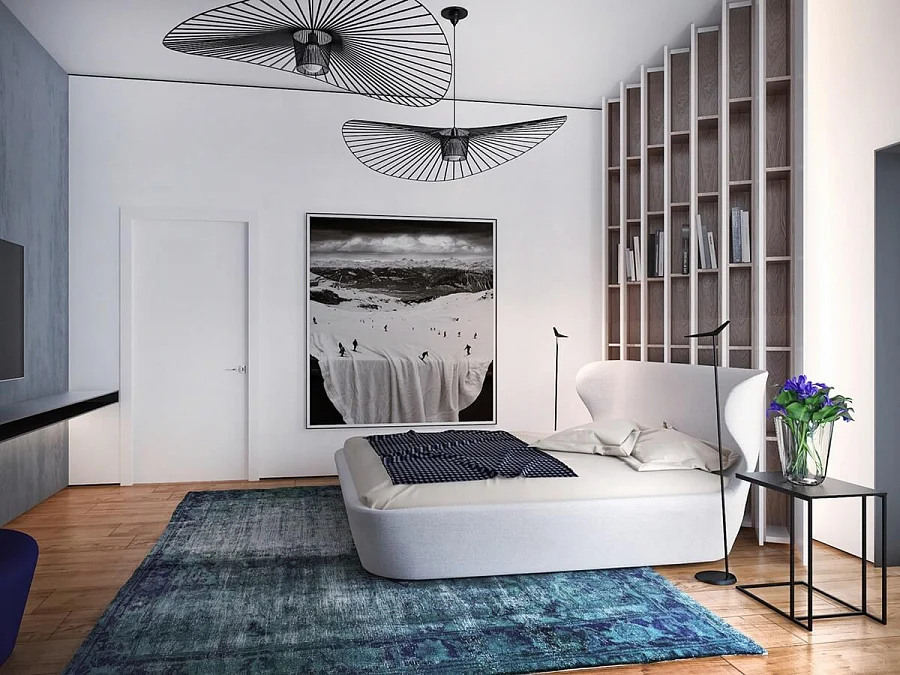 Дизайнерський килим в спальні в сучасному стилі